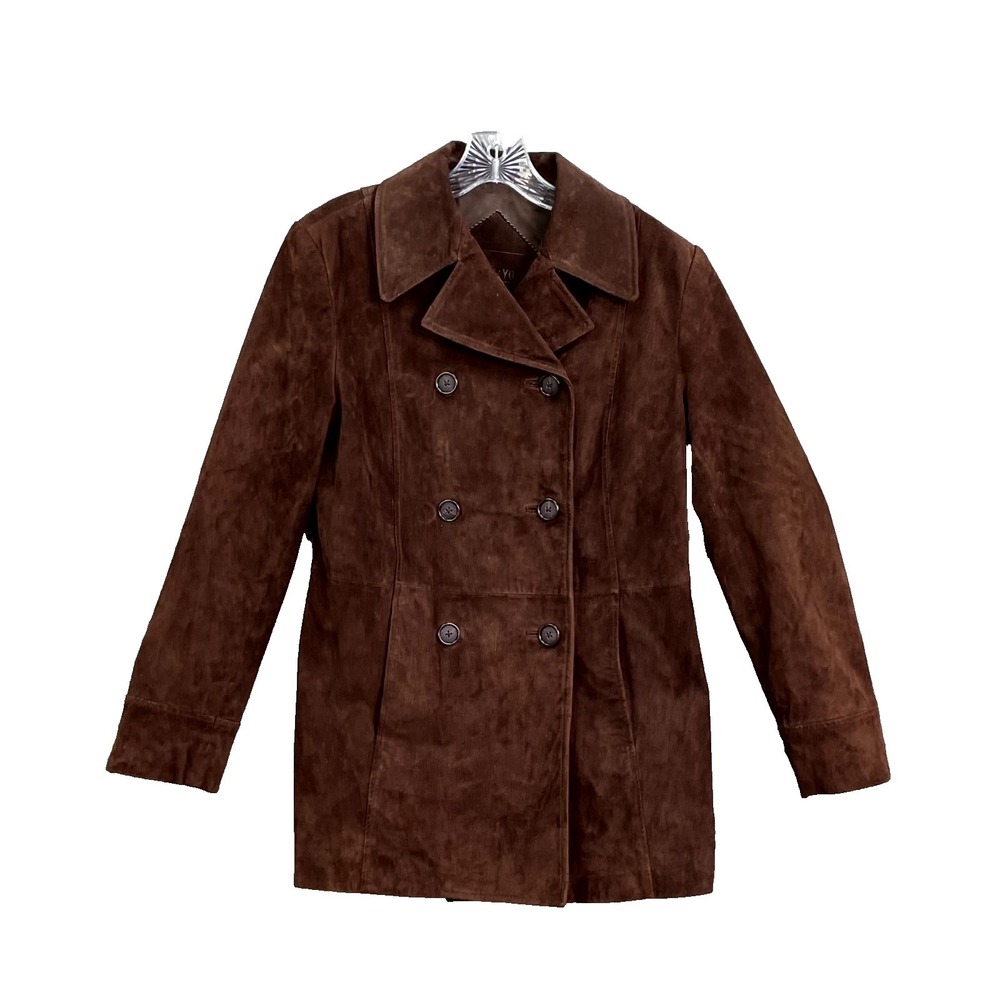 Preston & York Pea Coat Women's Small Brown Leather Double Breasted‎ Outerwear